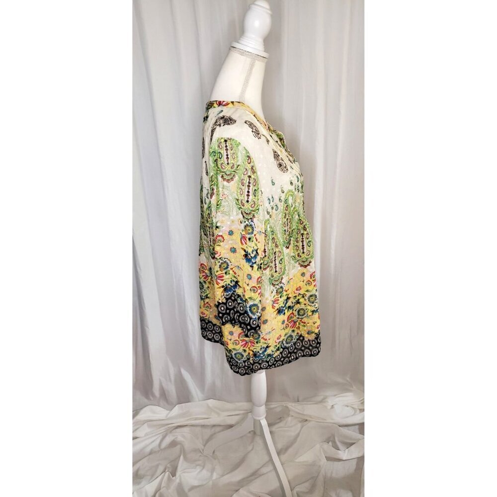 Anthropologie Figueroa & Flower Blouse Top 2XL Boho Tunic Button Up Sheer Floral - Picture 7 of 16